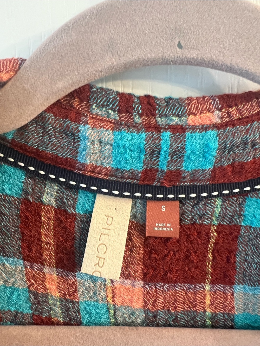 Pilcro Plaid Longline Shirt Jacket in Teal and Burgundy - Picture 2 of 3